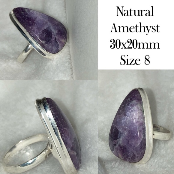 Natural Amethyst Gemstone Handmade Triangle Cut Ring - Picture 7 of 7